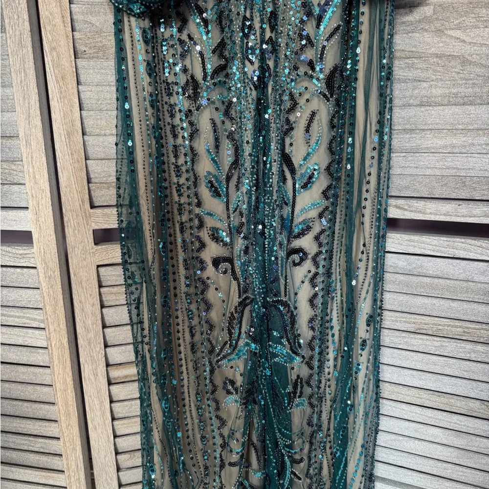Babeyond 1920s Gatsby Beaded Dress Size 16 Teal Art Deco Formal Gown - Picture 9 of 12